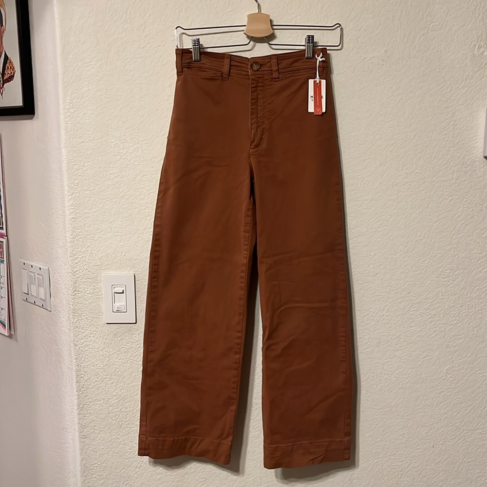 Marine Layer Bridget Slim Wide Leg Crop Pant Amber Brown - Picture 2 of 5